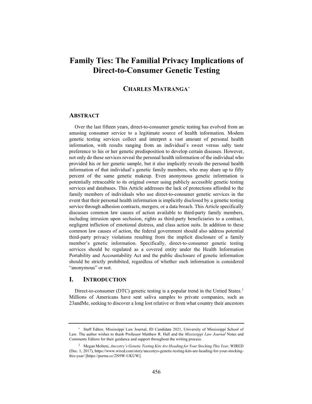 Family Ties: the Familial Privacy Implications of Direct-To-Consumer Genetic Testing