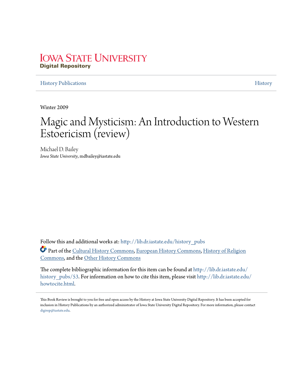 Magic and Mysticism: an Introduction to Western Estoericism (Review) Michael D