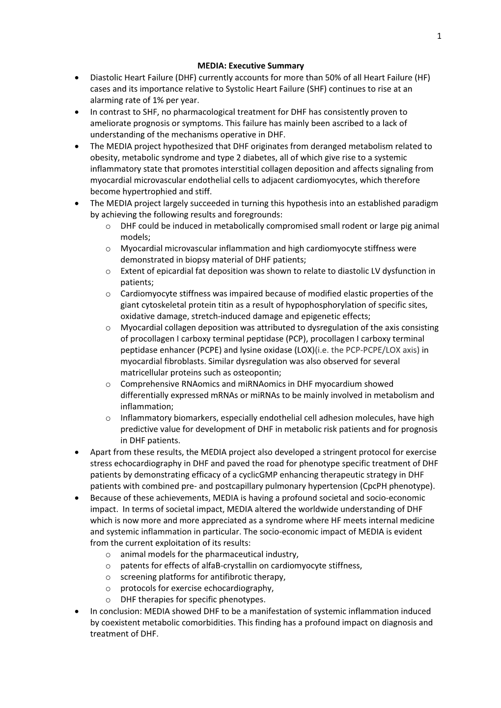 1 MEDIA: Executive Summary • Diastolic Heart Failure (DHF)