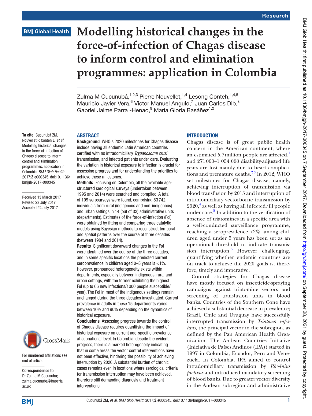 Modelling Historical Changes in the Force-Of-Infection of Chagas Disease to Inform Control and Elimination Programmes: Application in Colombia