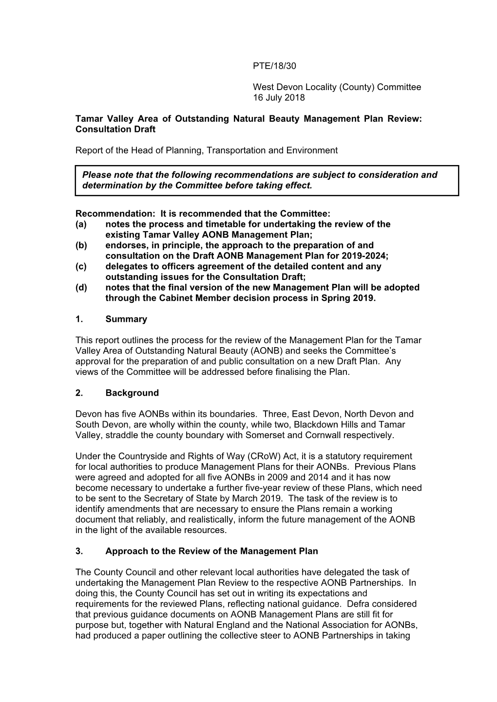 Tamar Valley Area of Outstanding Natural Beauty Management Plan Review: Consultation Draft