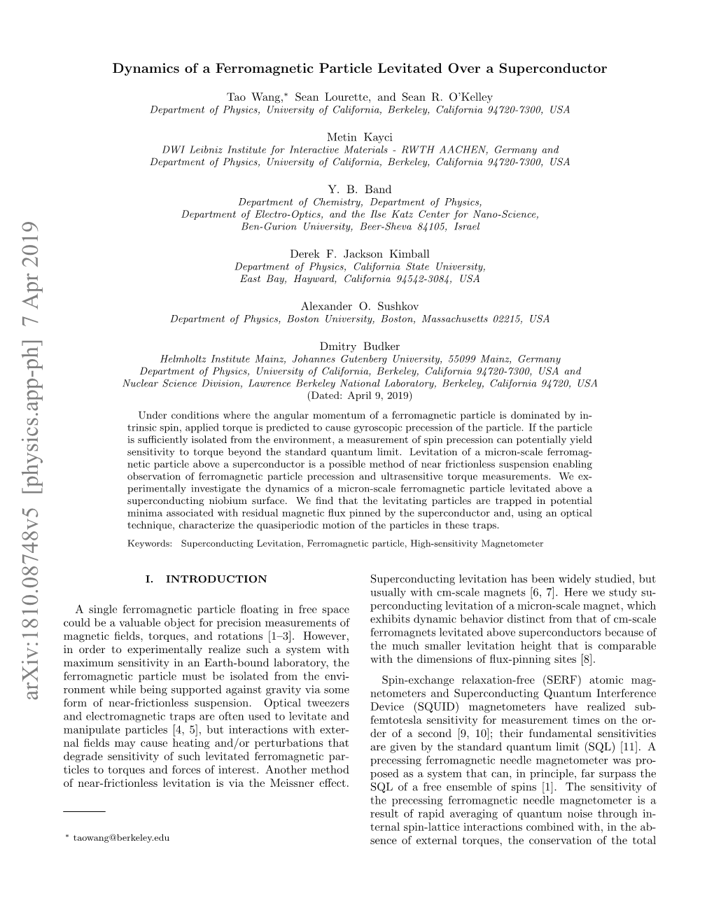 Arxiv:1810.08748V5 [Physics.App-Ph] 7 Apr 2019 Form of Near-Frictionless Suspension