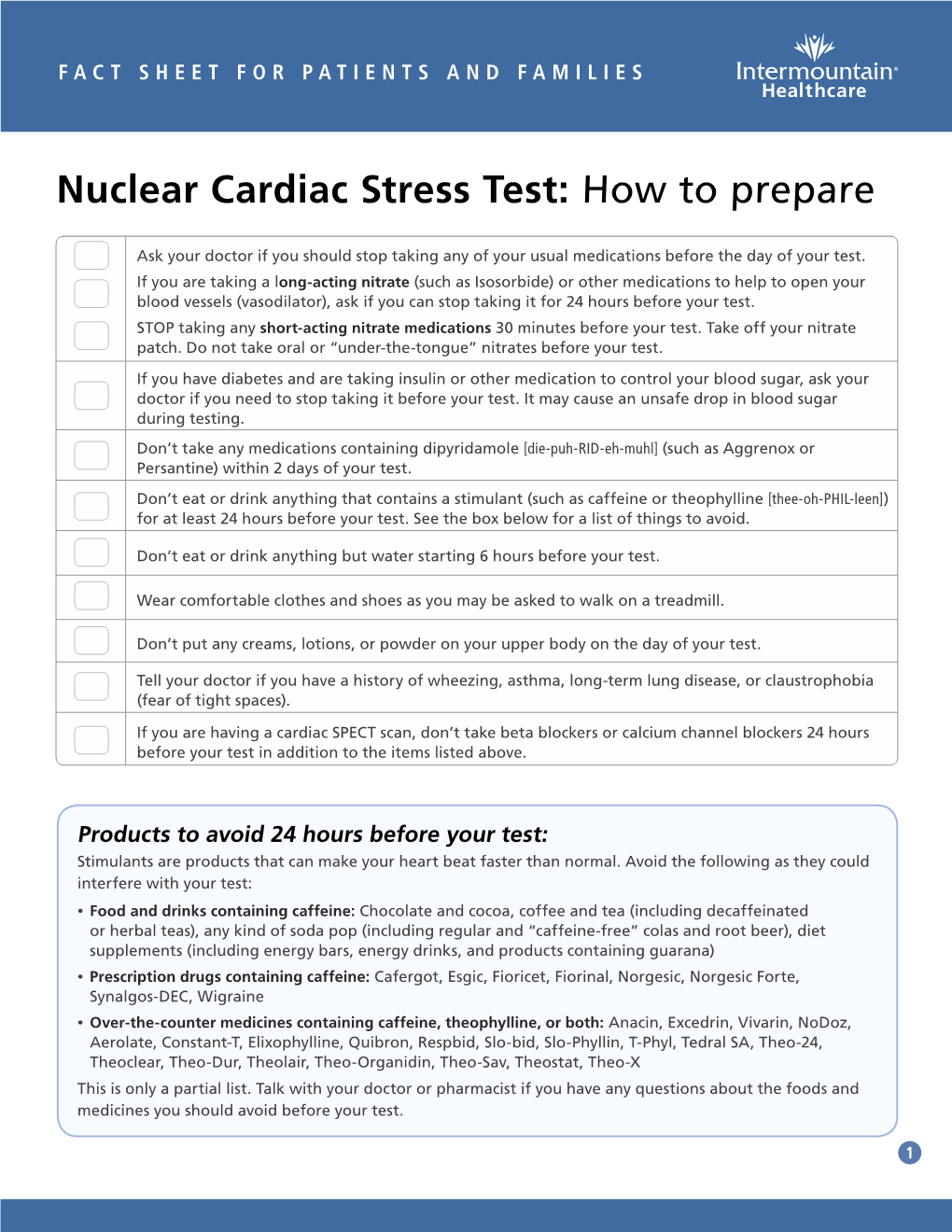 Nuclear Cardiac Stress Test: How to Prepare Fact Sheet