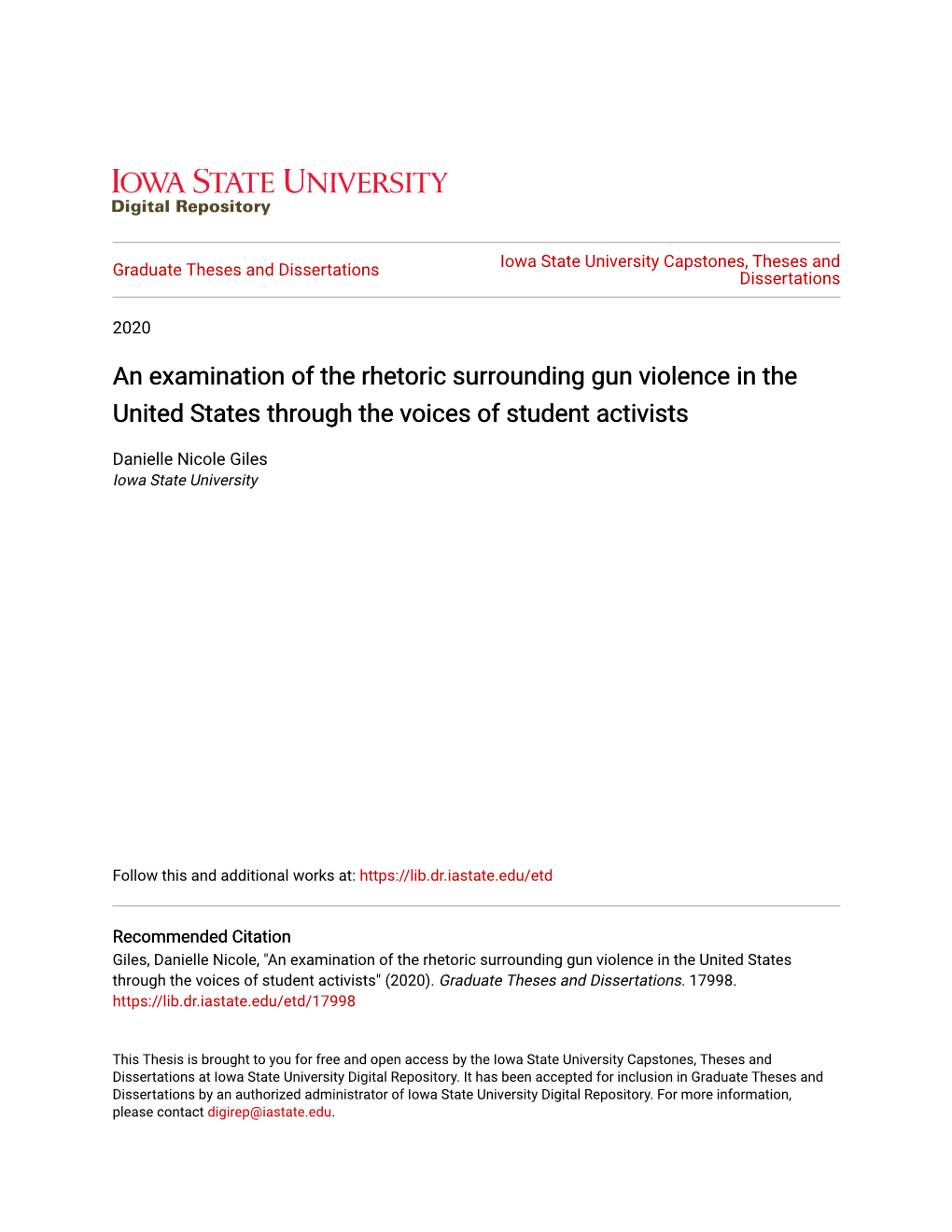 An Examination of the Rhetoric Surrounding Gun Violence in the United States Through the Voices of Student Activists