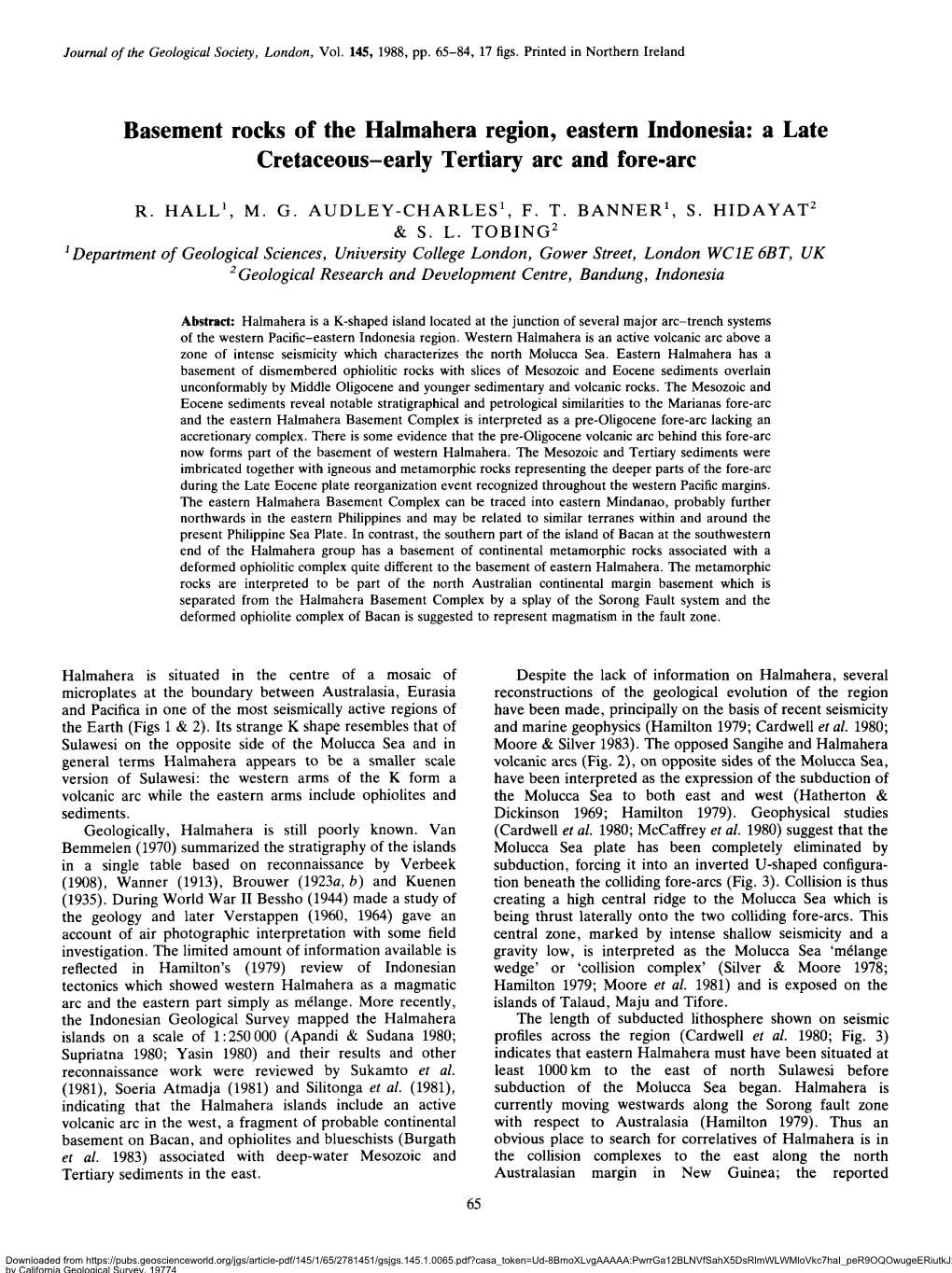 Basement Rocks of the Halmahera Region, Eastern Indonesia: a Late Cretaceous-Early Tertiary Arc and Fore-Arc