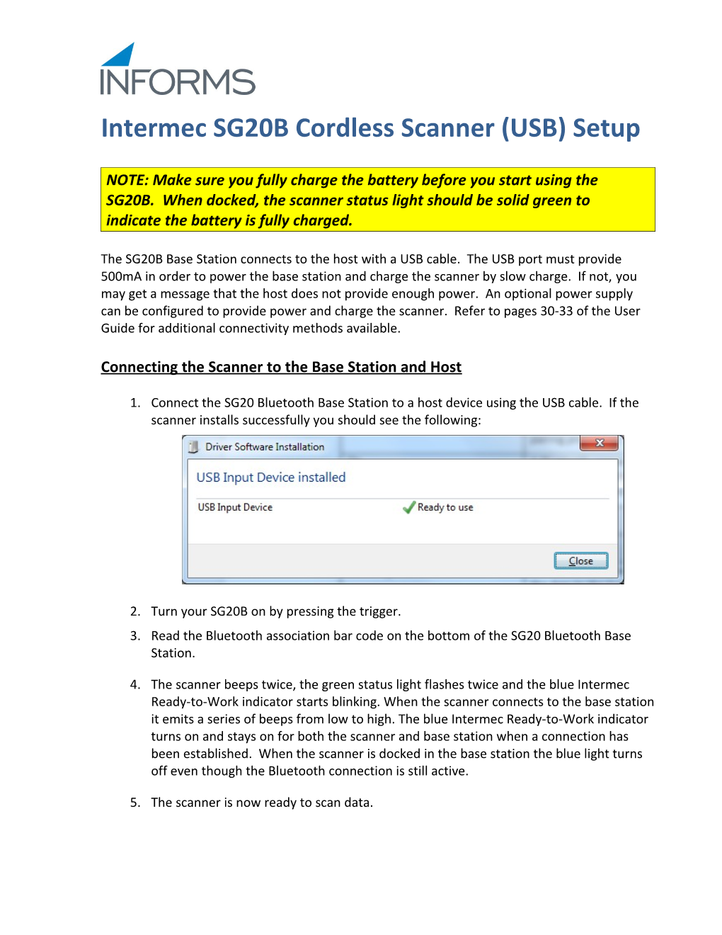 Intermec SG20B Cordless Scanner (USB) Setup