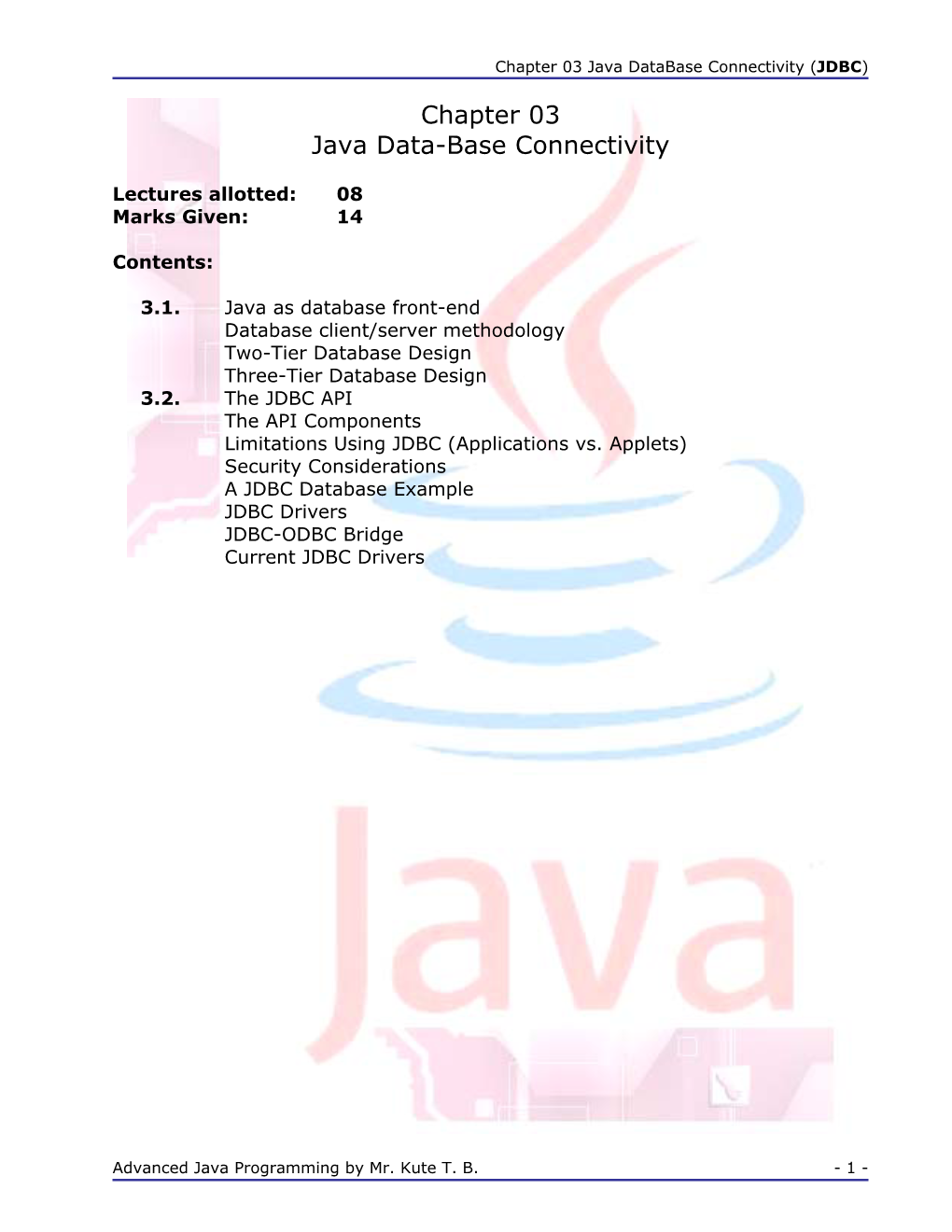 Chapter 03 Java Data-Base Connectivity
