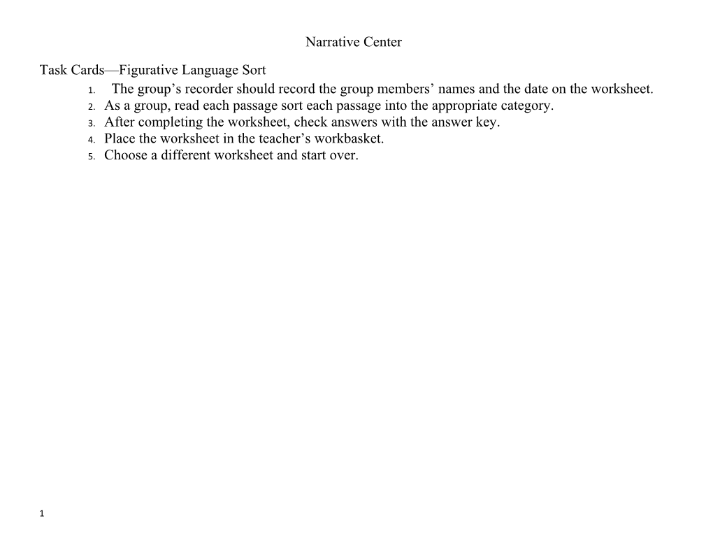 Task Cards Figurative Language Sort