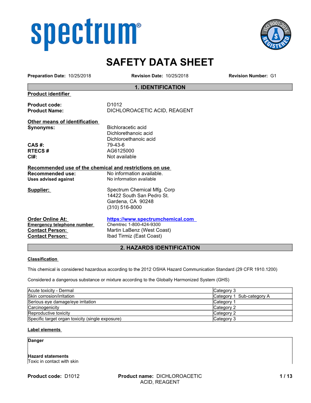 SDS Contains All of the Information Required by the HPR