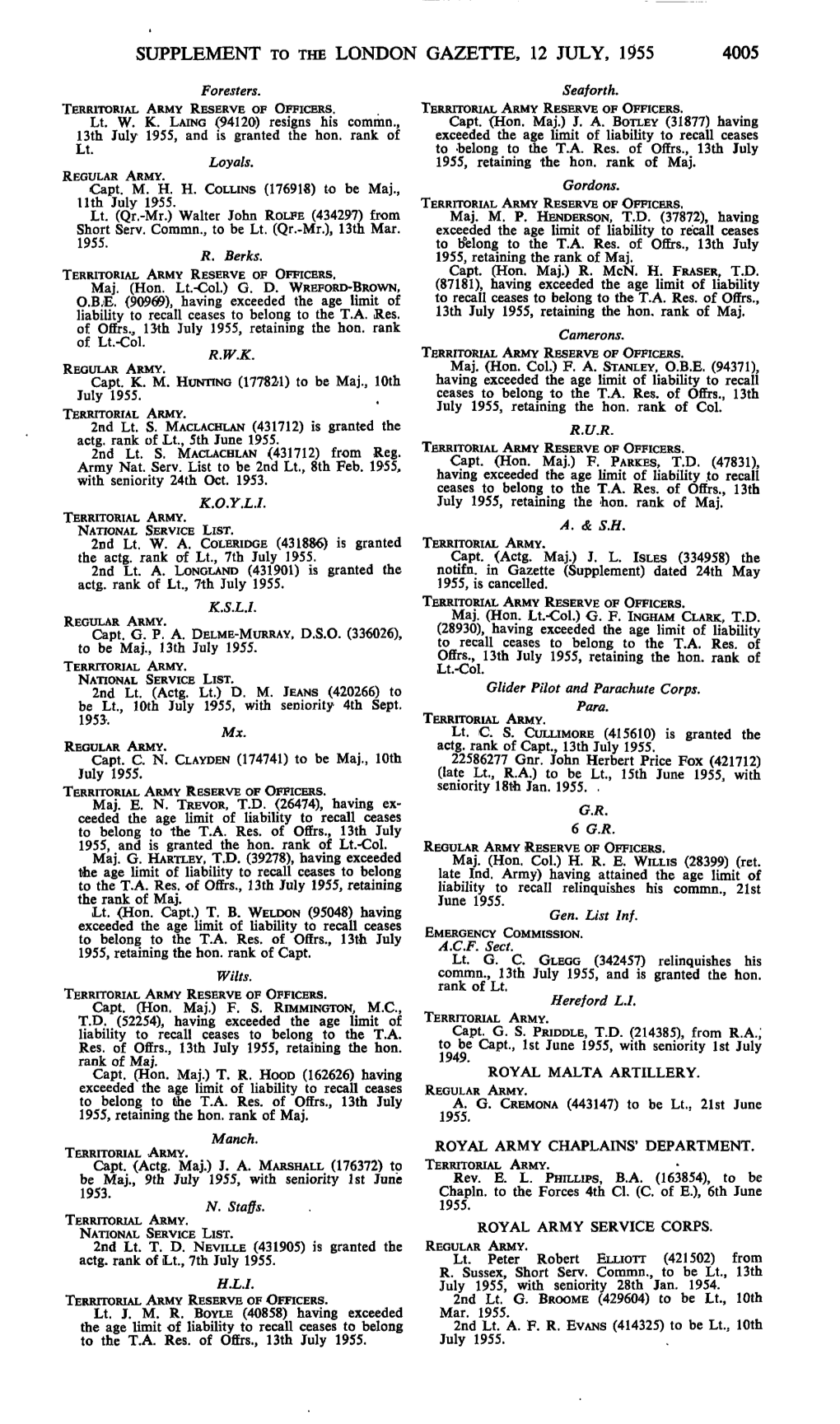 Supplement to the London Gazette, 12 July, 1955 4005