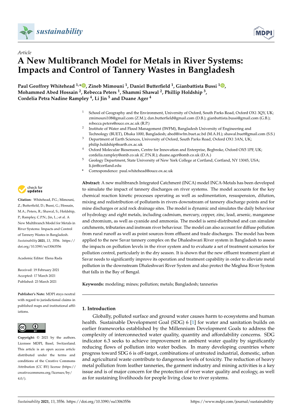Impacts and Control of Tannery Wastes in Bangladesh