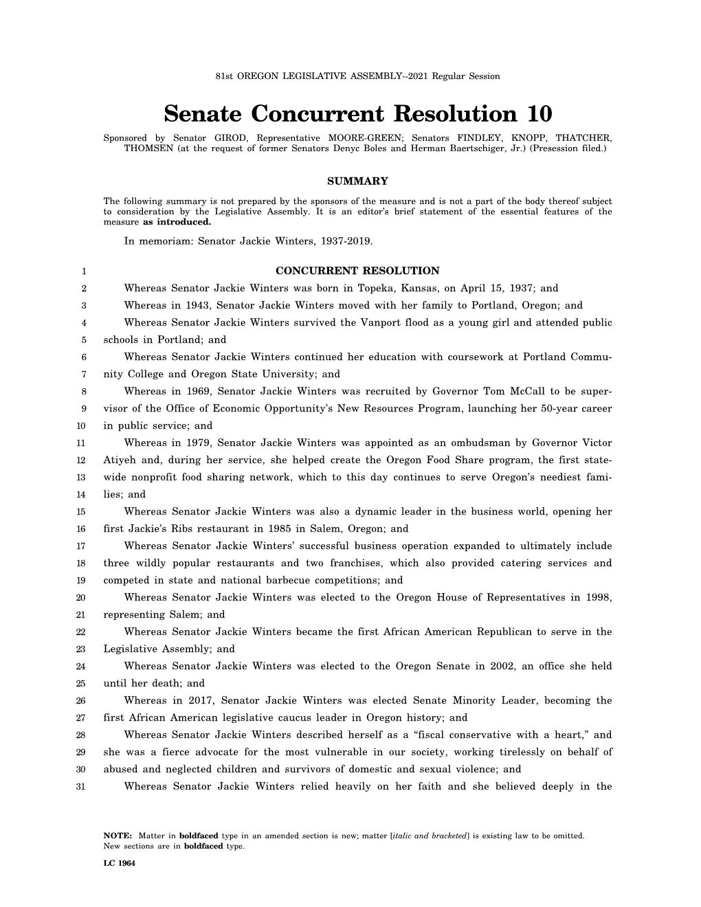 Senate Concurrent Resolution 10