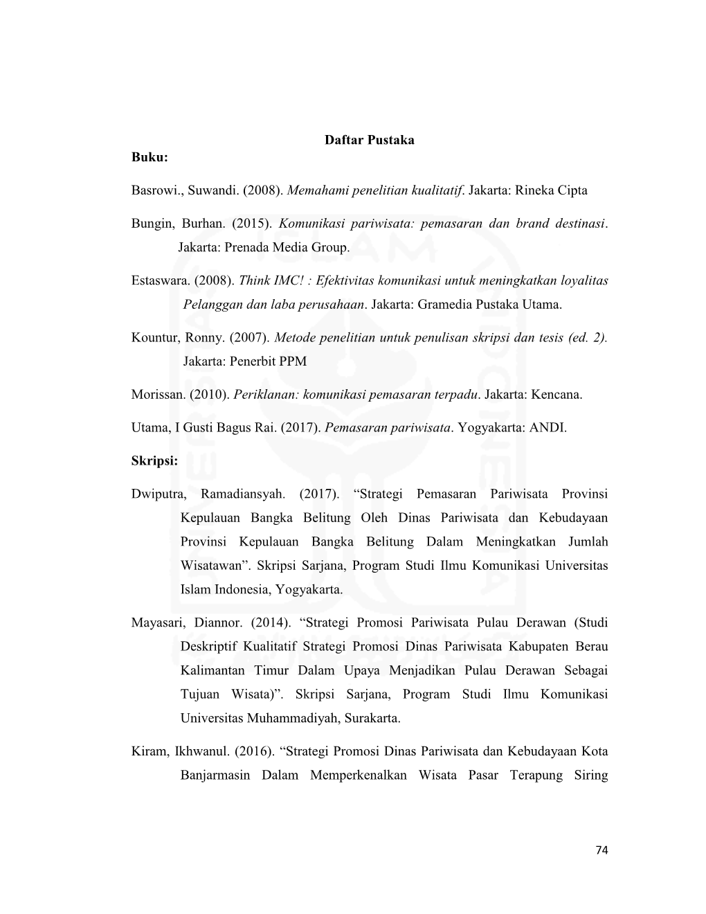 Daftar Pustaka Buku: Basrowi., Suwandi. (2008). Memahami