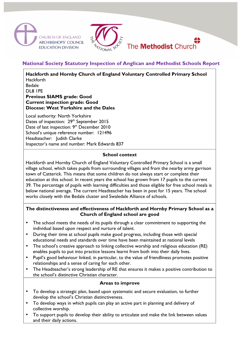 National Society Statutory Inspection of Anglican and Methodist Schools Report