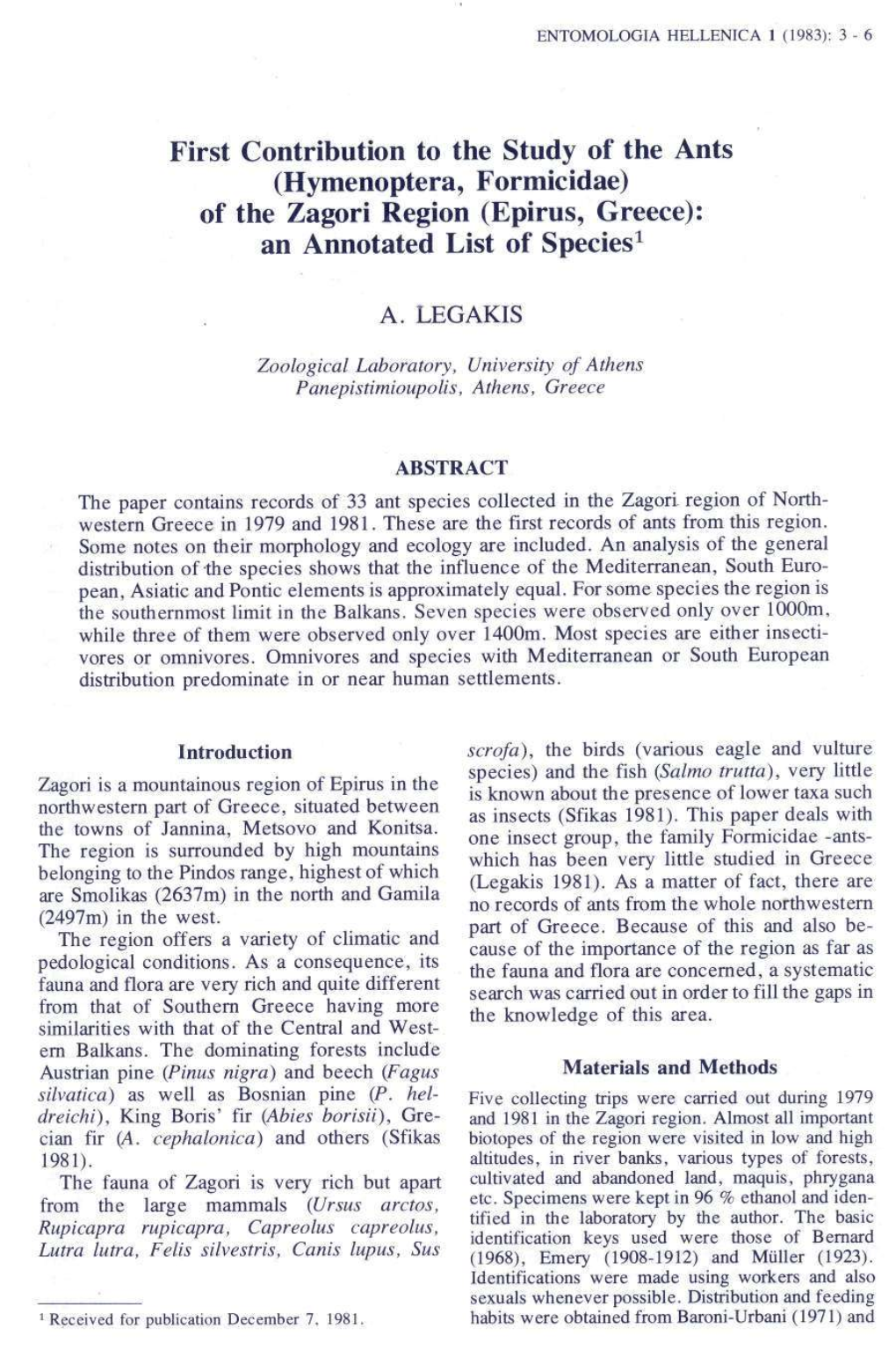 Epirus, Greece): an Annotated List of Species1