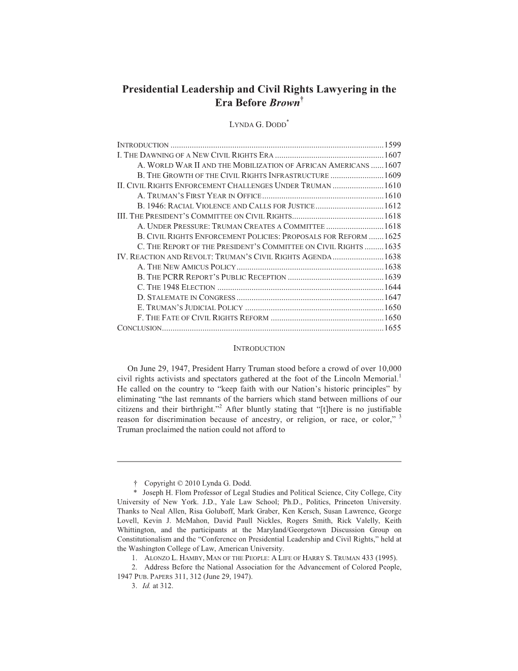 Presidential Leadership and Civil Rights Lawyering in the Era Before Brown †