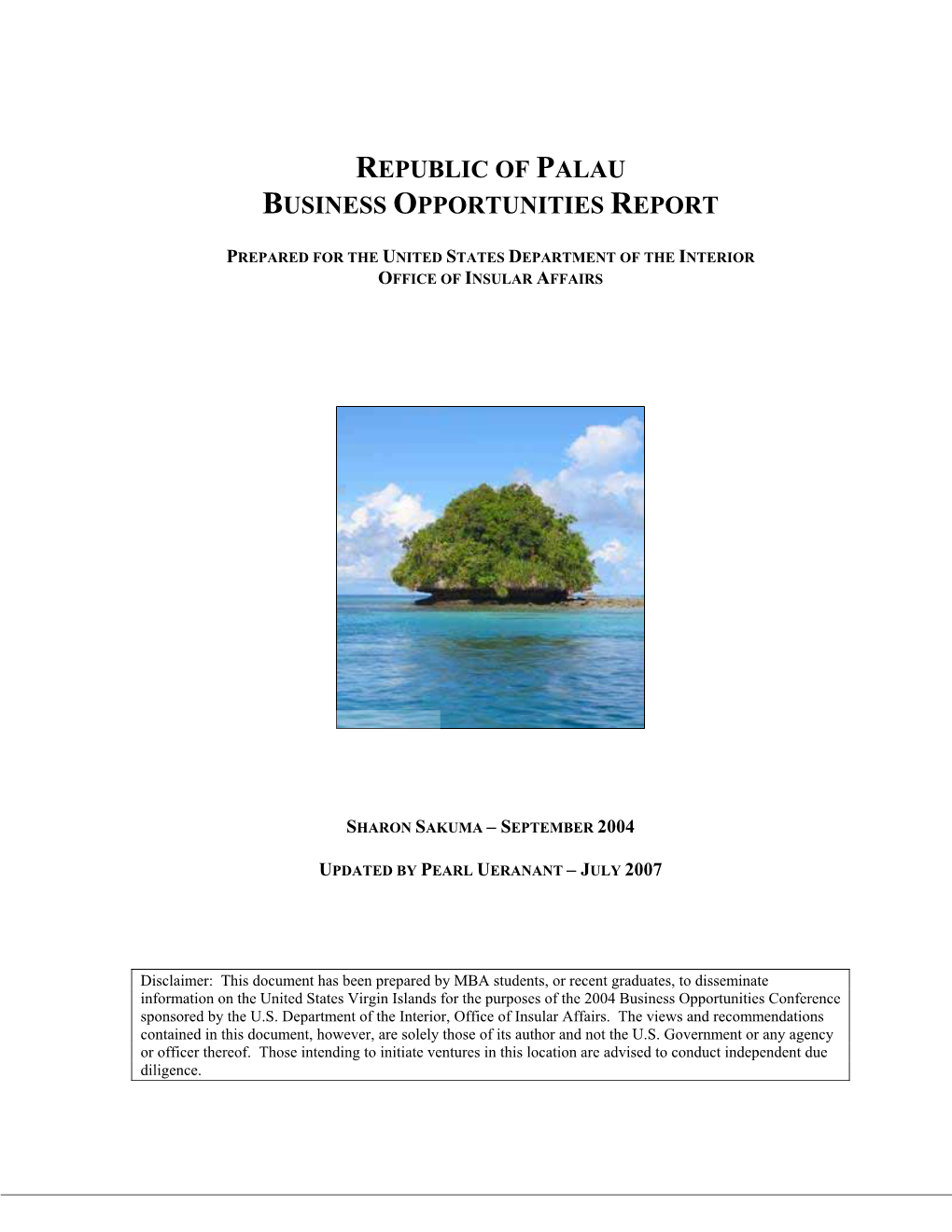 Palau Business Opportunity Report