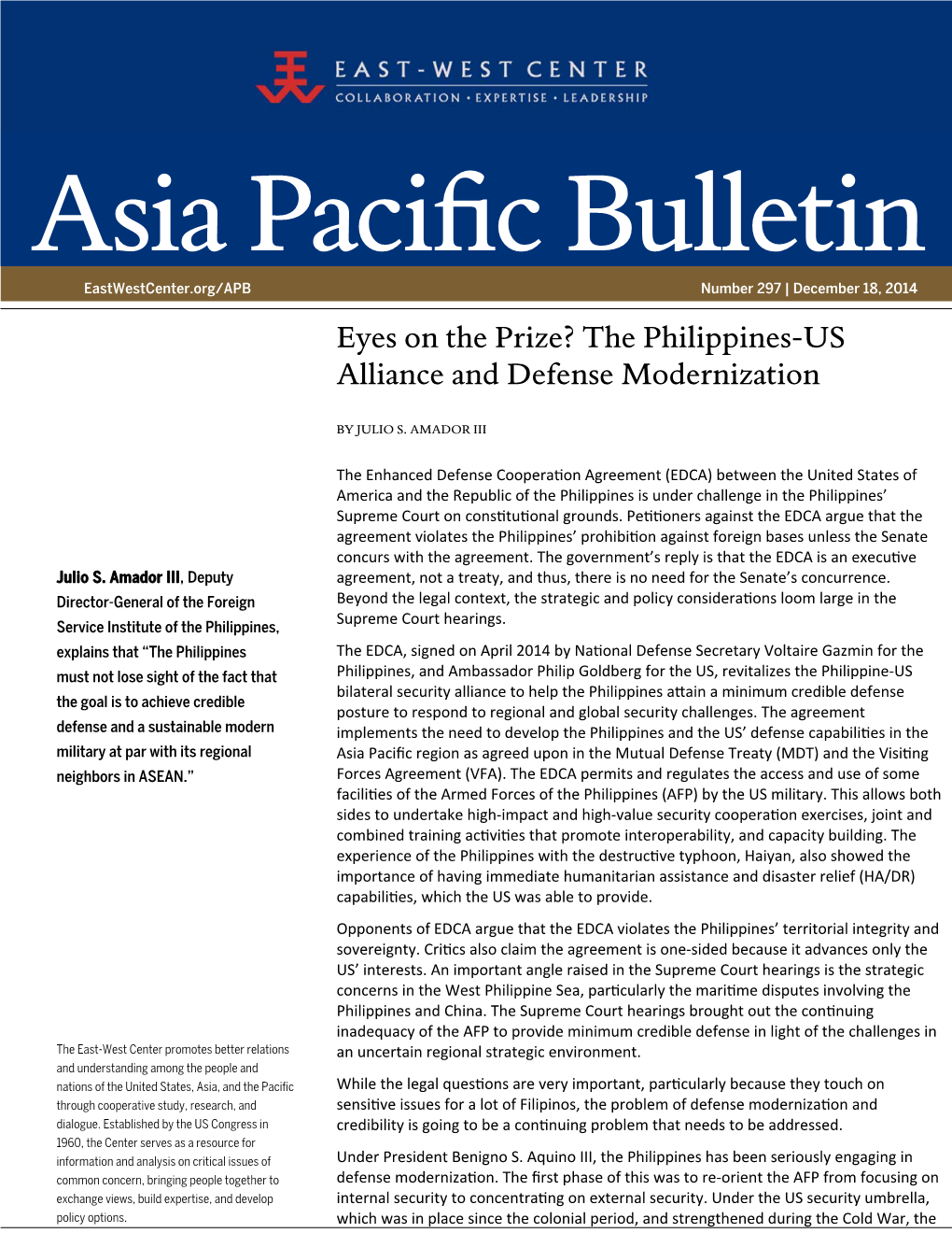 The Philippines-US Alliance and Defense Modernization