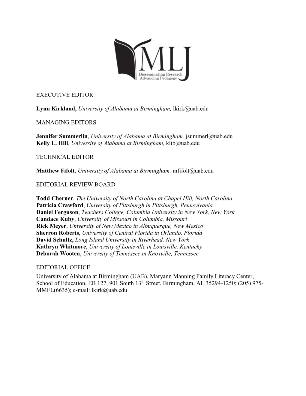 Midsouth Literacy Journal : Volume 4 Issue 2