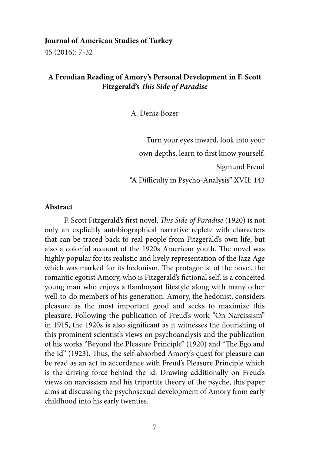 7-32 a Freudian Reading of Amory's Personal Development