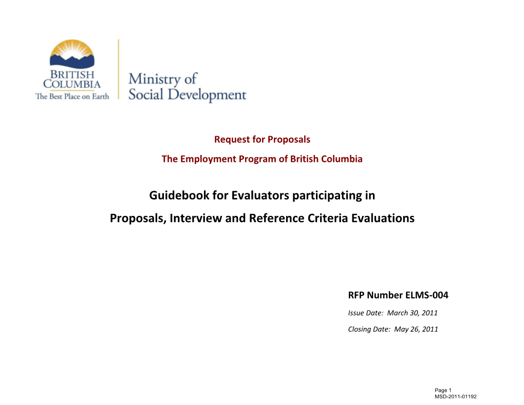Guidebook for Evaluators Participating in Proposals, Interview and Reference Criteria Evaluations