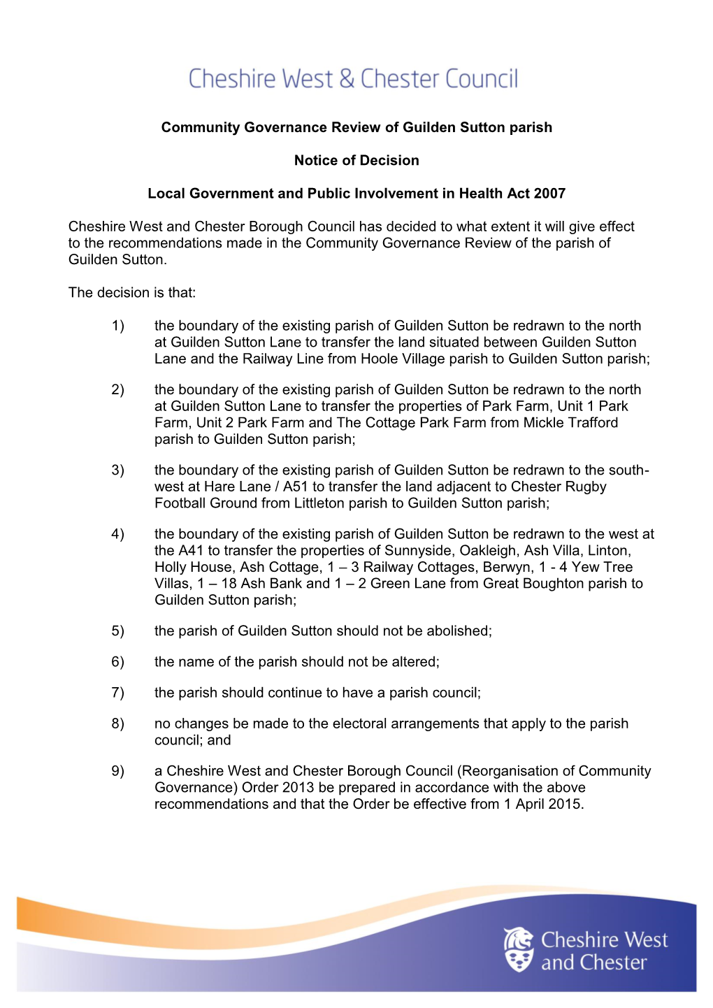 Community Governance Review of Guilden Sutton Parish