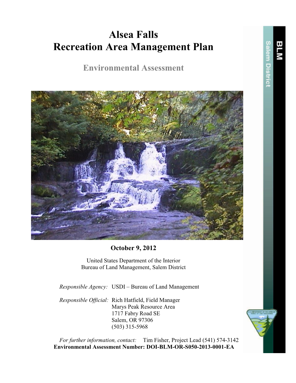 Alsea Falls Recreation Area Management Plan
