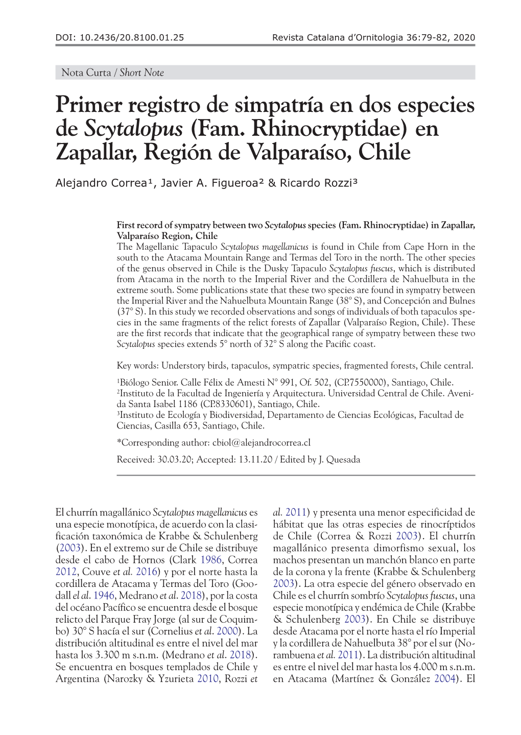 Primer Registro De Simpatría En Dos Especies De Scytalopus (Fam