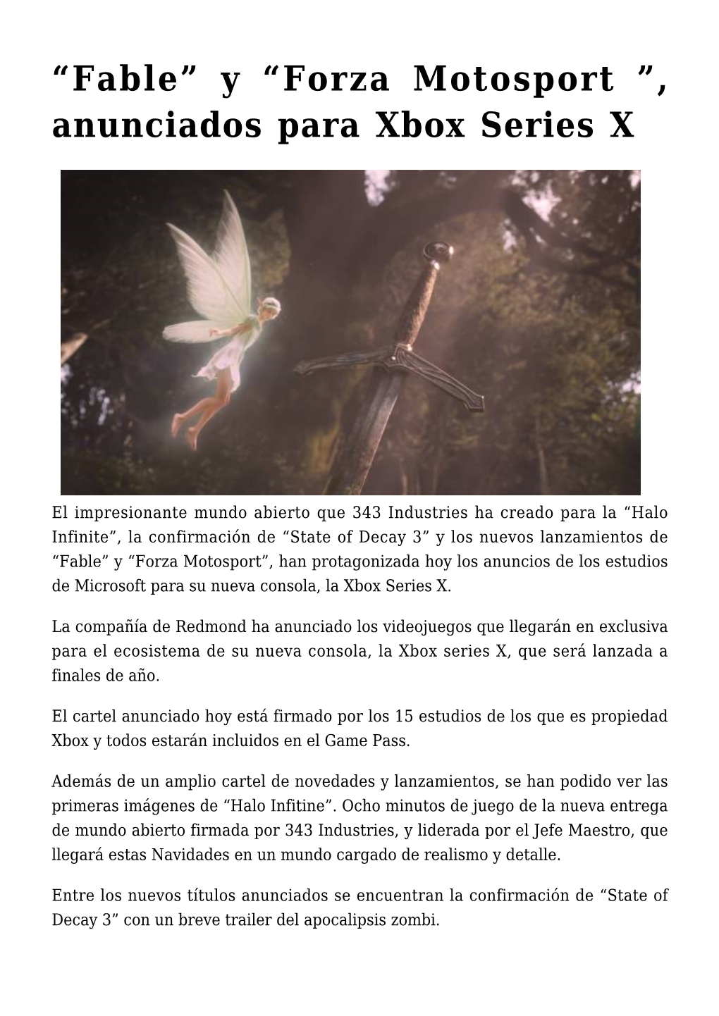 “Fable” Y “Forza Motosport ”, Anunciados Para Xbox Series X