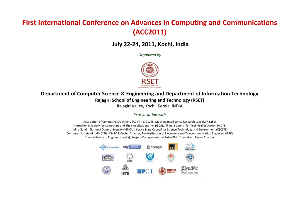 First International Conference on Advances in Computing and Communications (ACC2011) July 22-24, 2011, Kochi, India