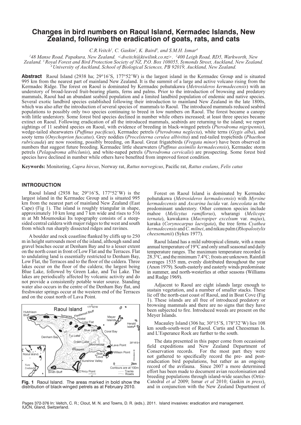 Changes in Bird Numbers on Raoul Island, Kermadec Islands, New Zealand, Following the Eradication of Goats, Rats, and Cats