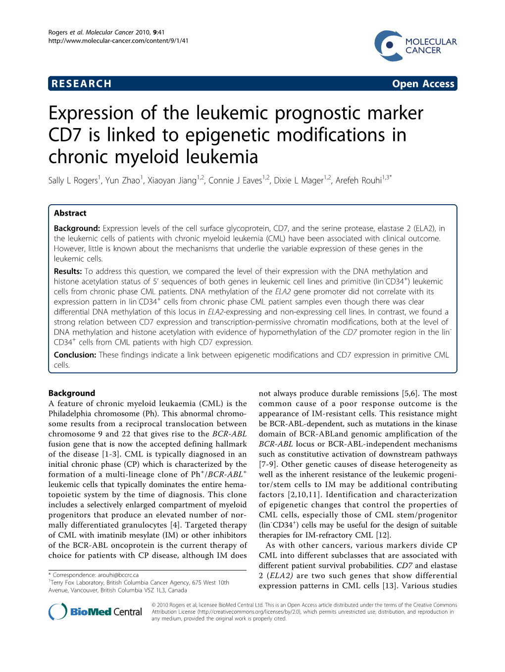 Expression of the Leukemic Prognostic Marker CD7 Is Linked to Epigenetic