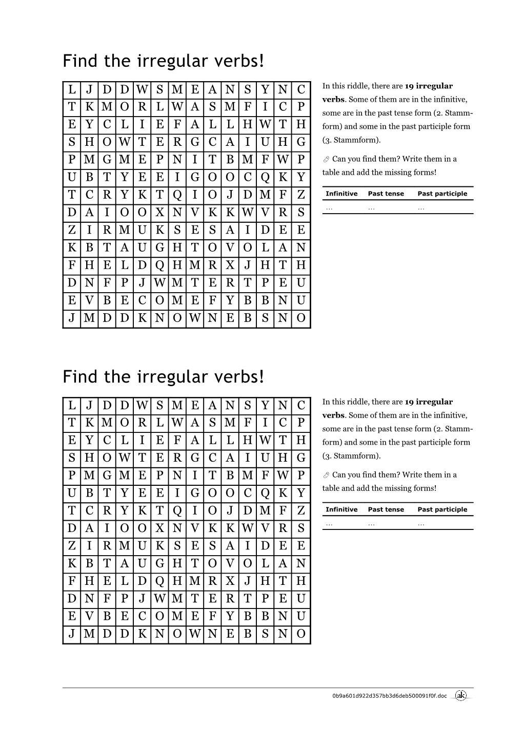 Find the Irregular Verbs