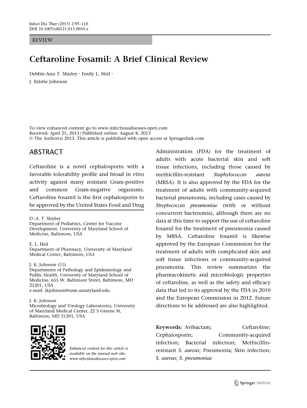 Ceftaroline Fosamil: a Brief Clinical Review