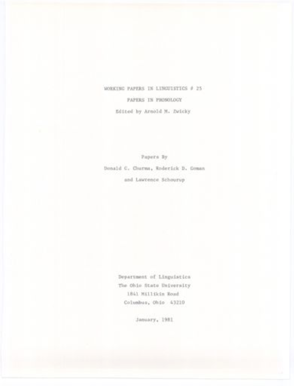 Working Papers in Linguistics # 25 Papers in Phonology