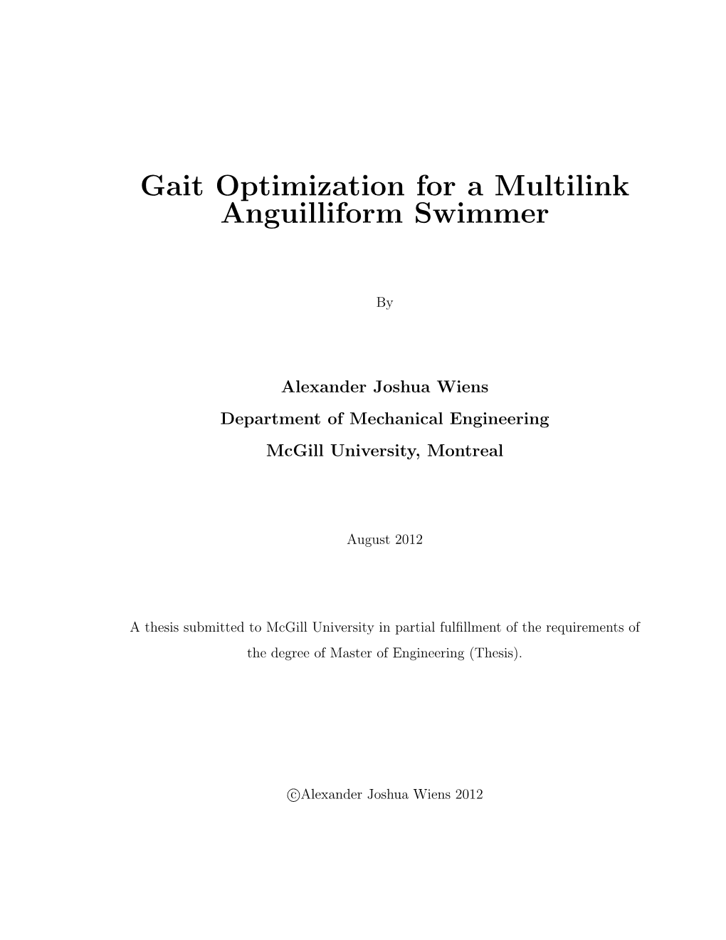 Gait Optimization for a Multilink Anguilliform Swimmer