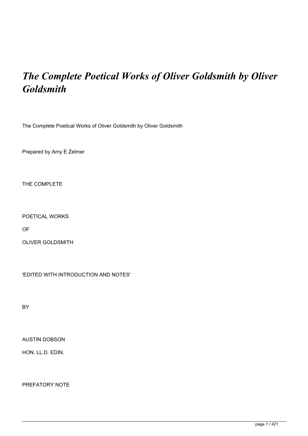 <H1>The Complete Poetical Works of Oliver Goldsmith