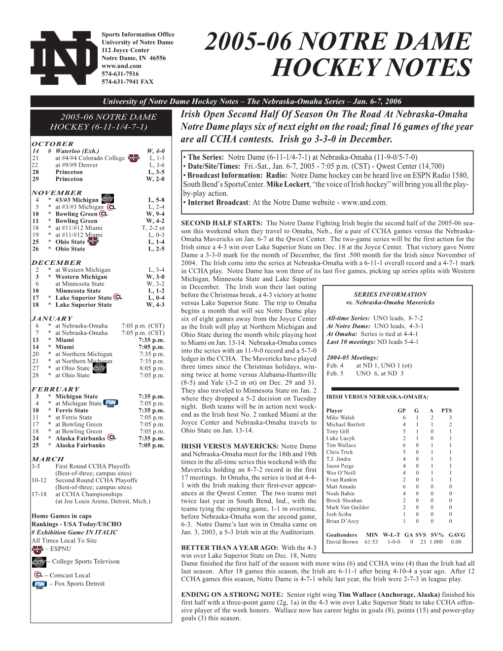 2005-06 Notre Dame Hockey Notes
