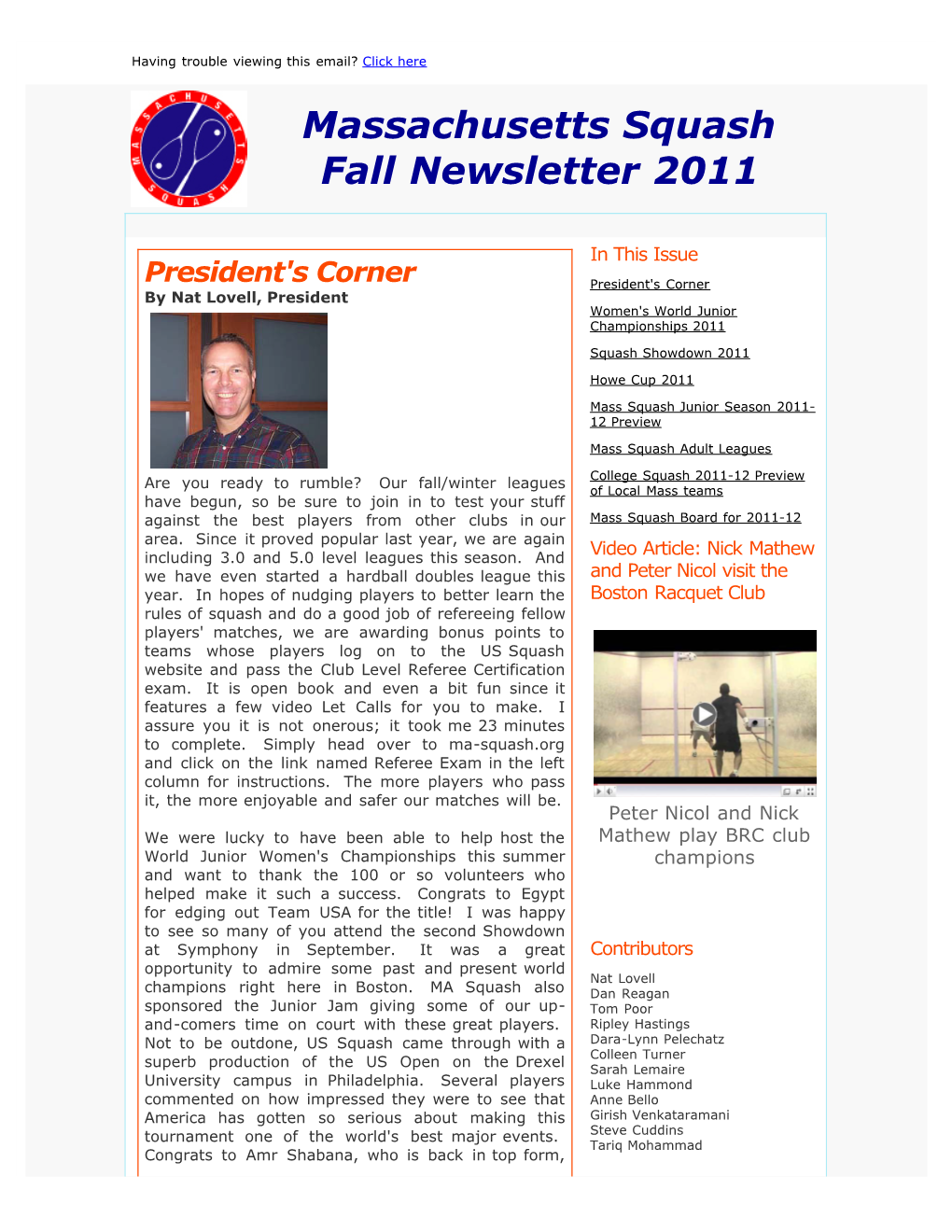 Massachusetts Squash Fall Newsletter 2011