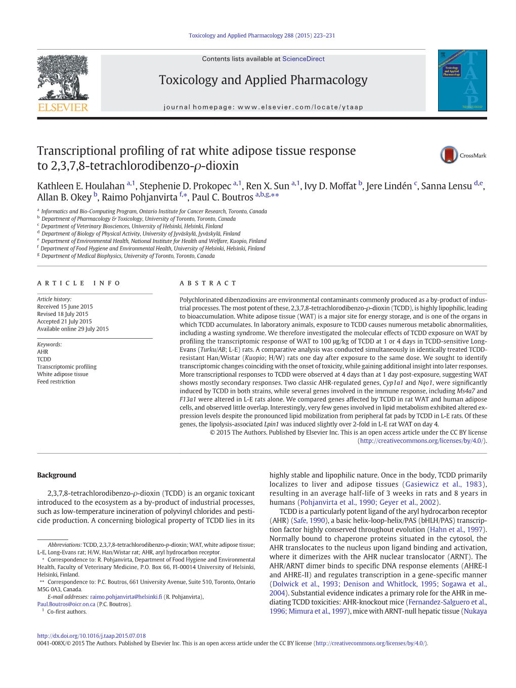 Toxicology and Applied Pharmacology 288 (2015) 223–231