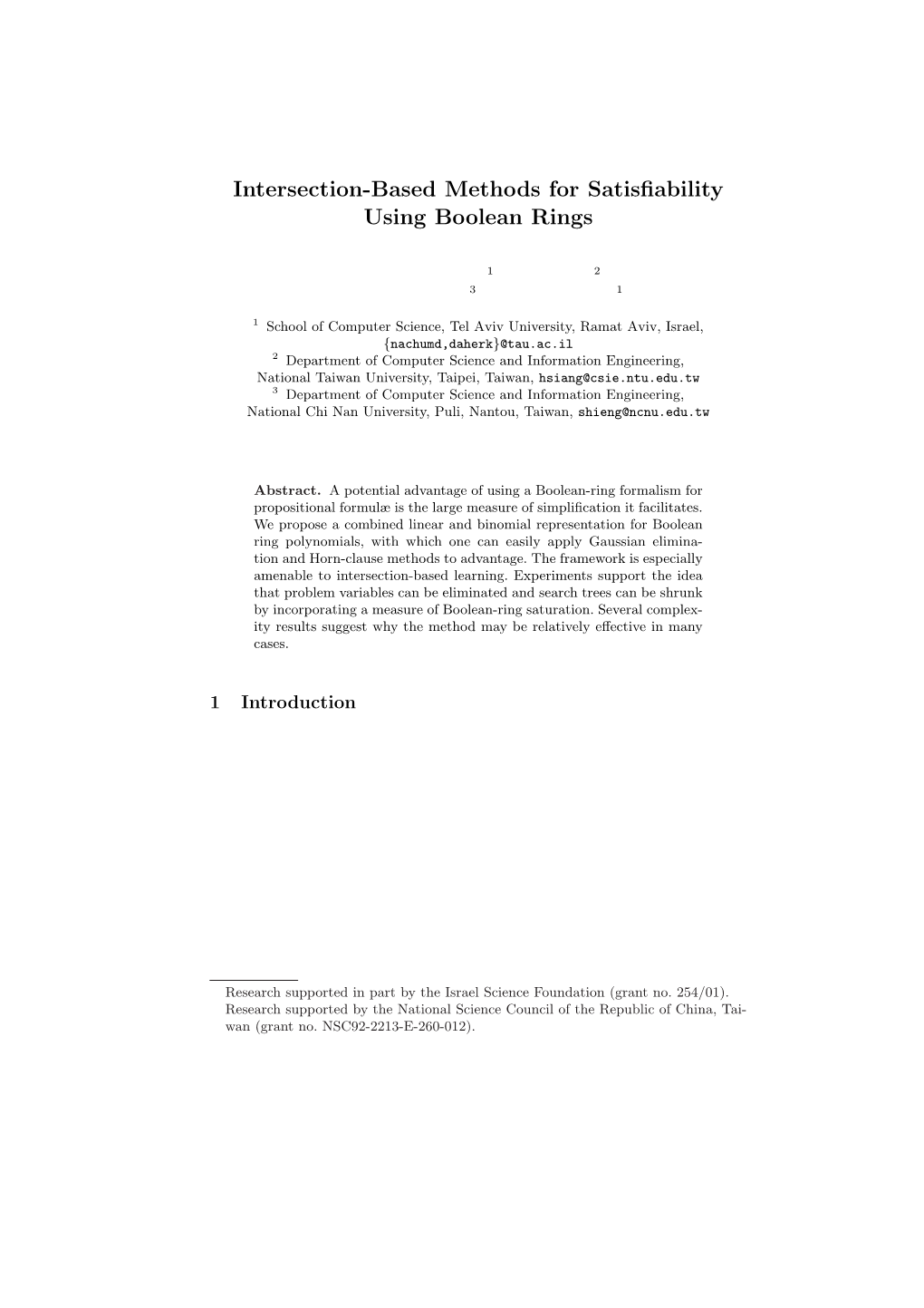 Intersection-Based Methods for Satisfiability Using Boolean Rings