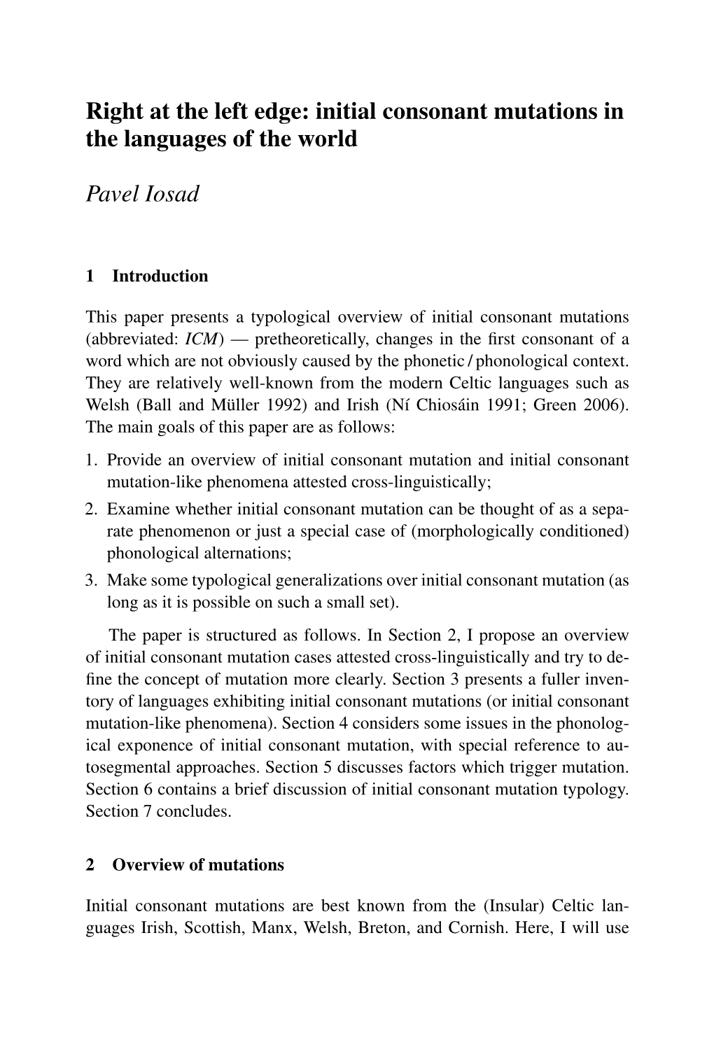 Initial Consonant Mutations in the Languages of the World Pavel Iosad