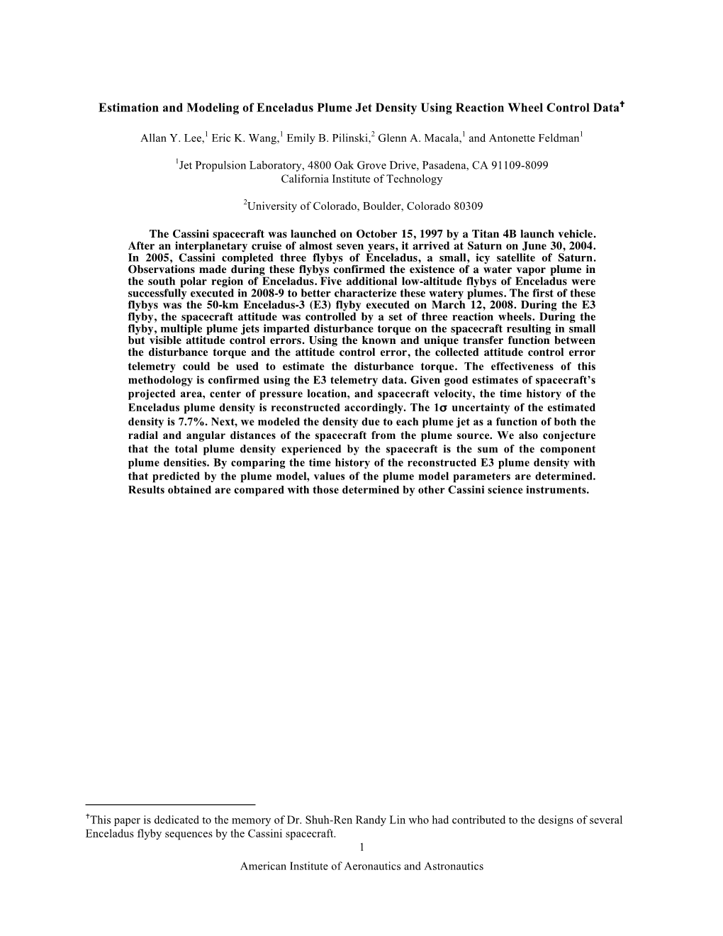 Estimation and Modeling of Enceladus Plume Jet Density Using Reaction Wheel Control Data