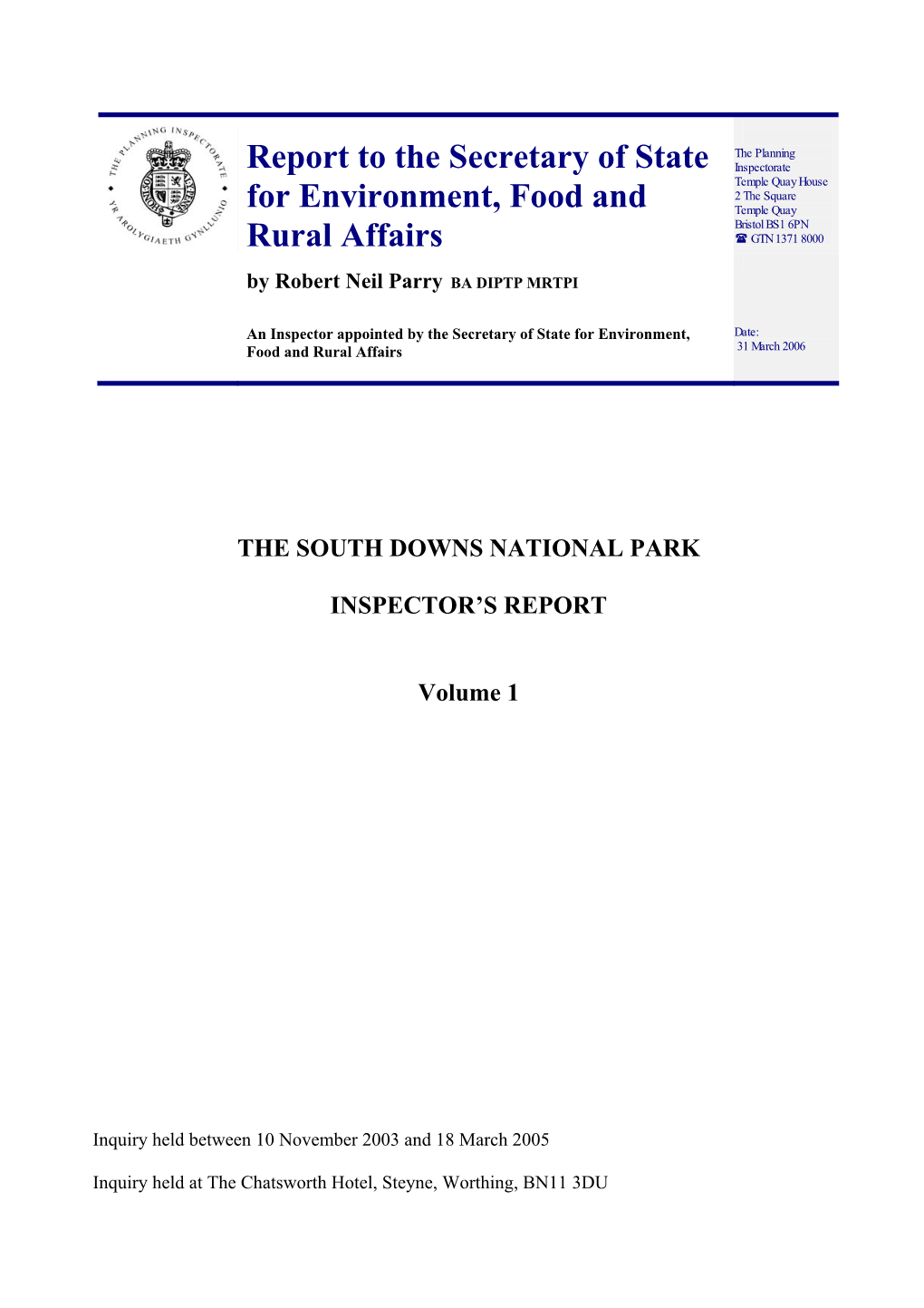 Report to the Secretary of State for Environment, Food and Rural Affairs