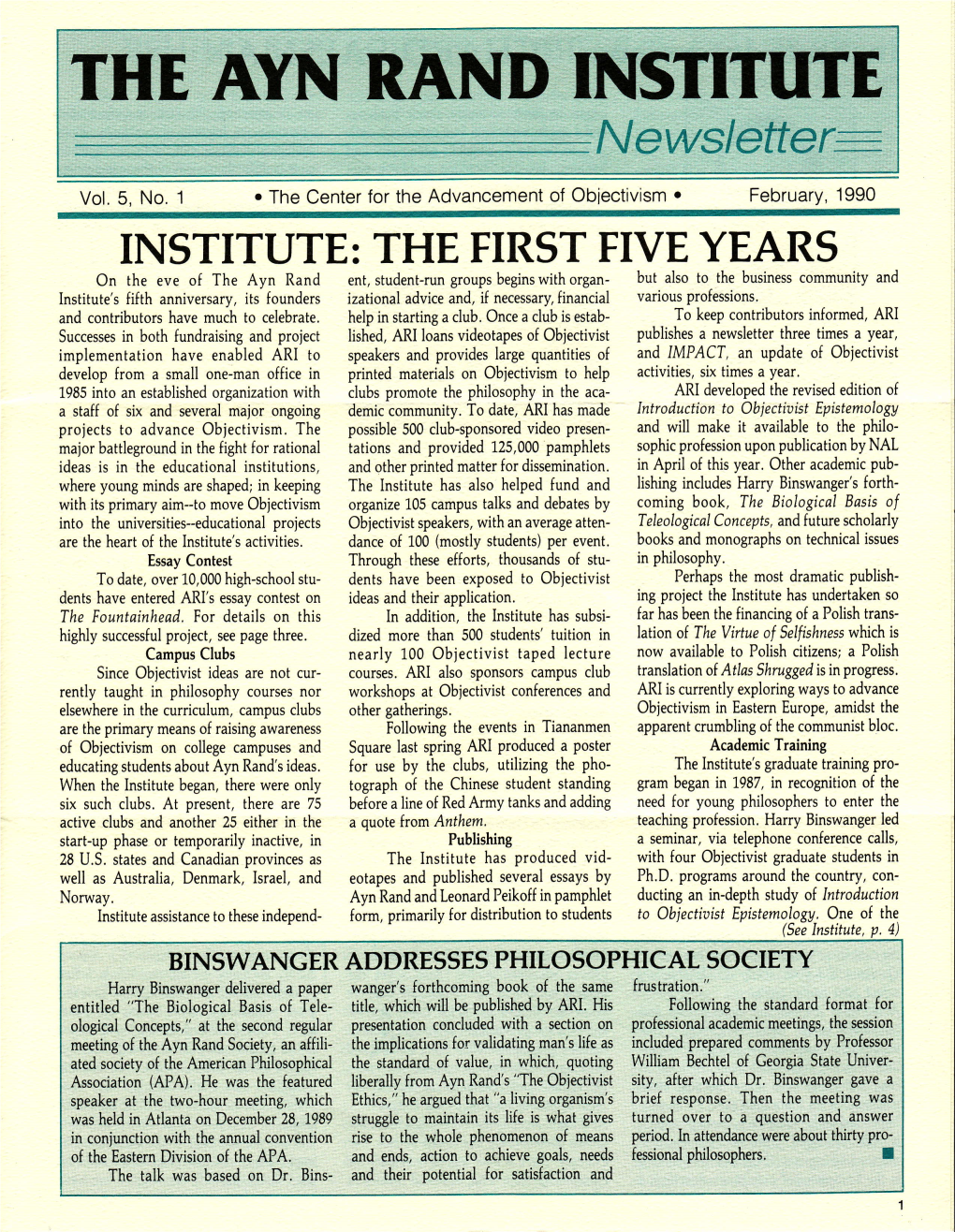 Institute: the First Five Years