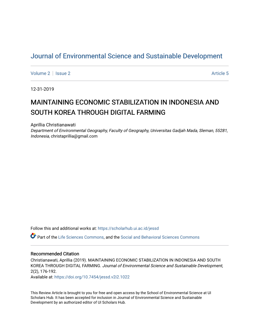 Maintaining Economic Stabilization in Indonesia and South Korea Through Digital Farming