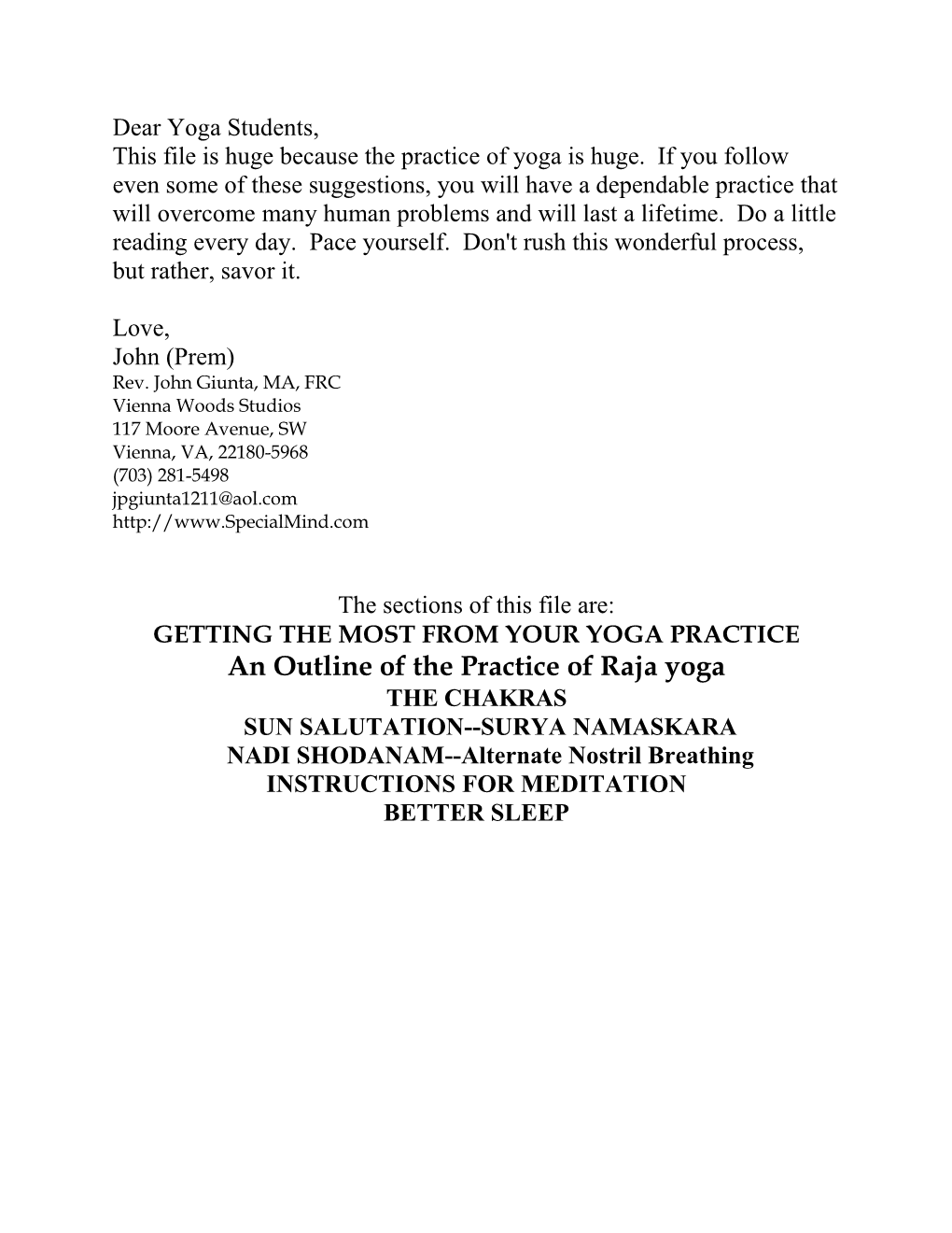 An Outline of the Practice of Raja Yoga