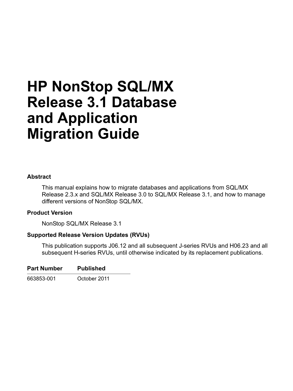 SQL/MX 3.1 Database and Application Migration Guide