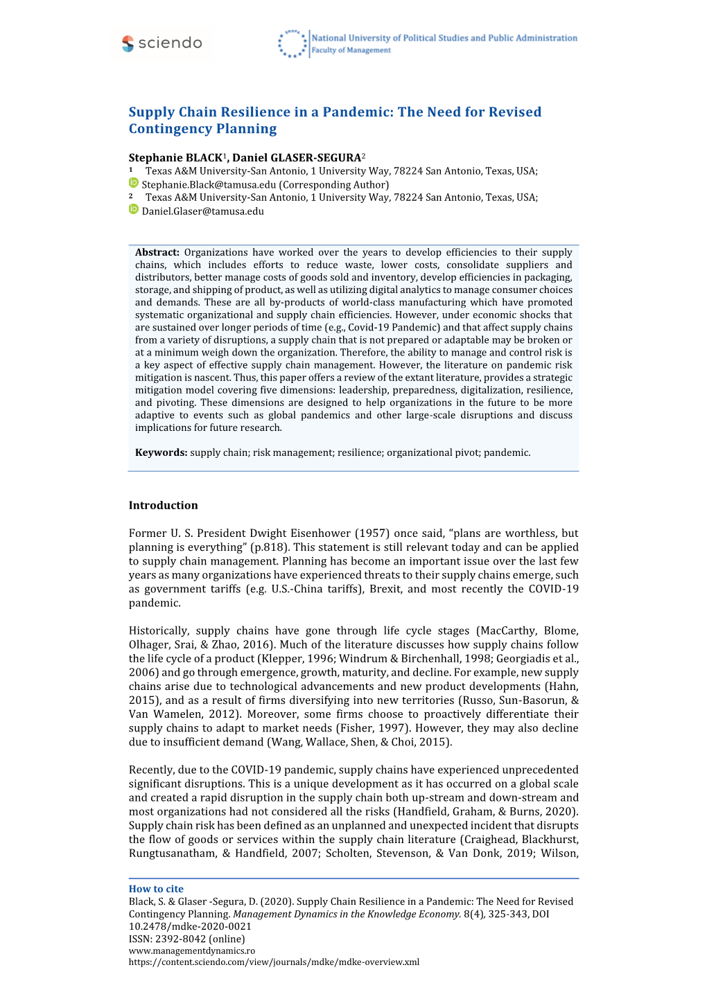 Supply Chain Resilience in a Pandemic: the Need for Revised Contingency Planning