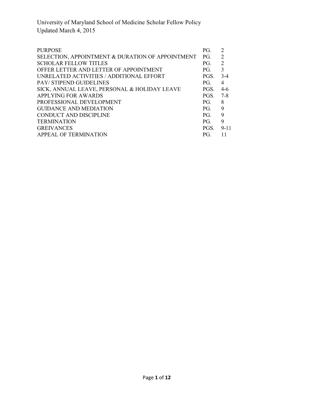 Scholar Fellow Policy Updated March 4, 2015